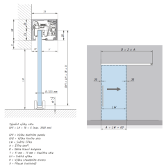 posuvný systém pro skleněné dveře COMFORT L černá RAL 9005, 2180mm, montáž do zdi nosnost 80Kg